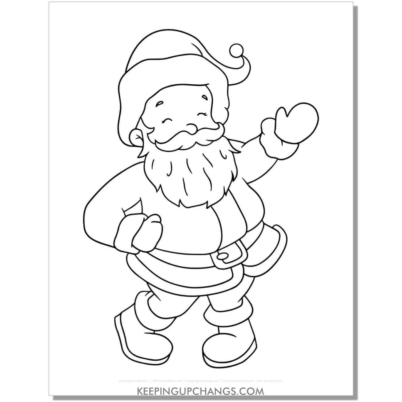 free dancing santa outline, black and white cut out template.