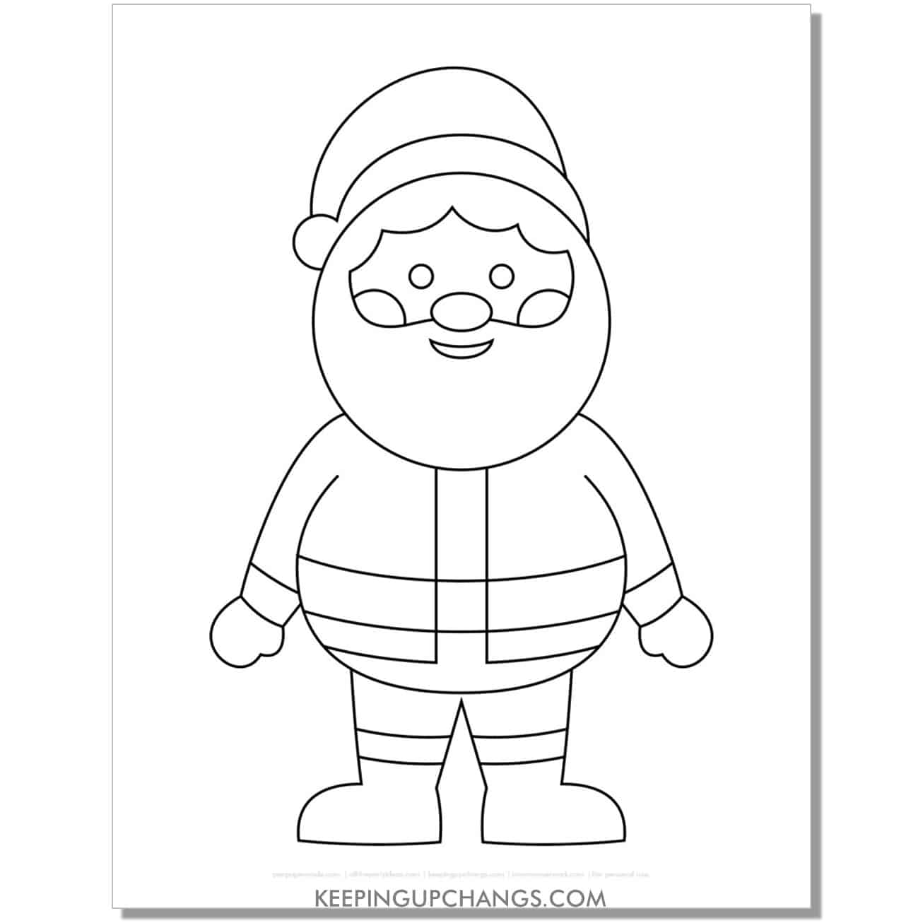 free big. large standing santa outline, cut out template in black and white.
