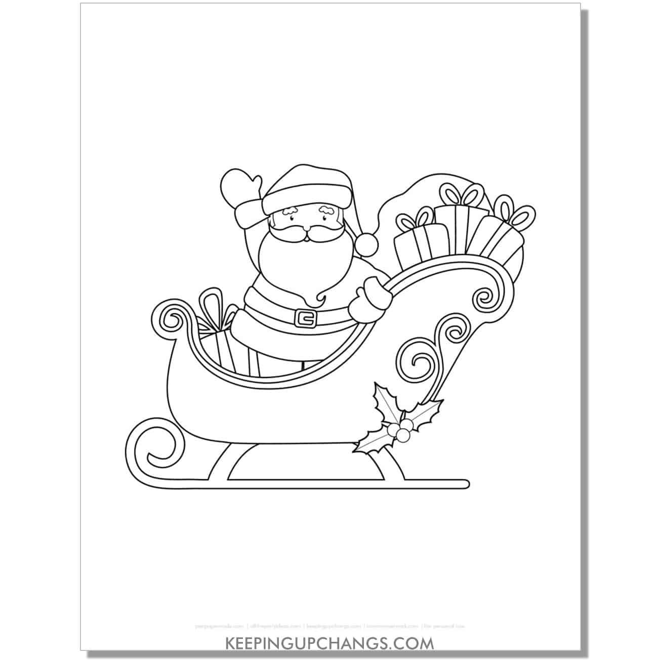 free adorable santa in sleigh coloring page.