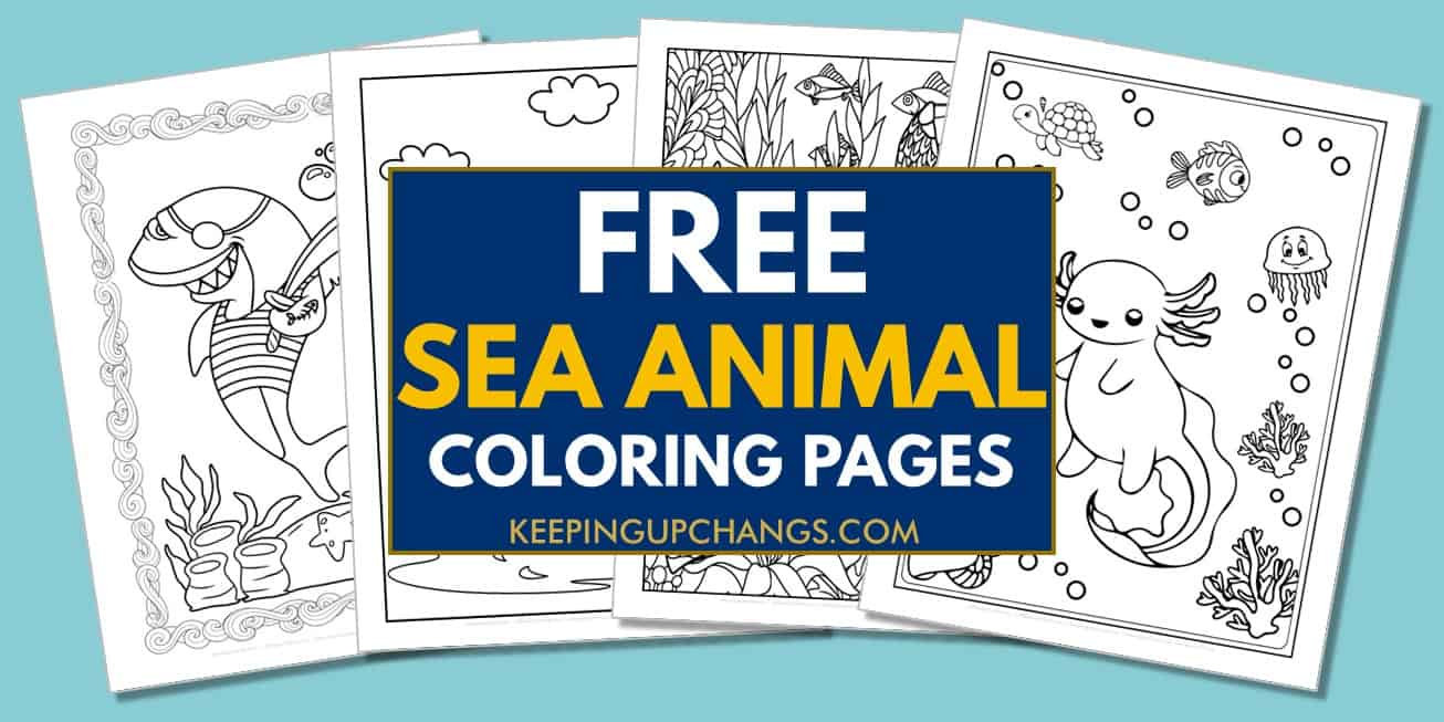 spread of sea animal coloring pages, sheets.