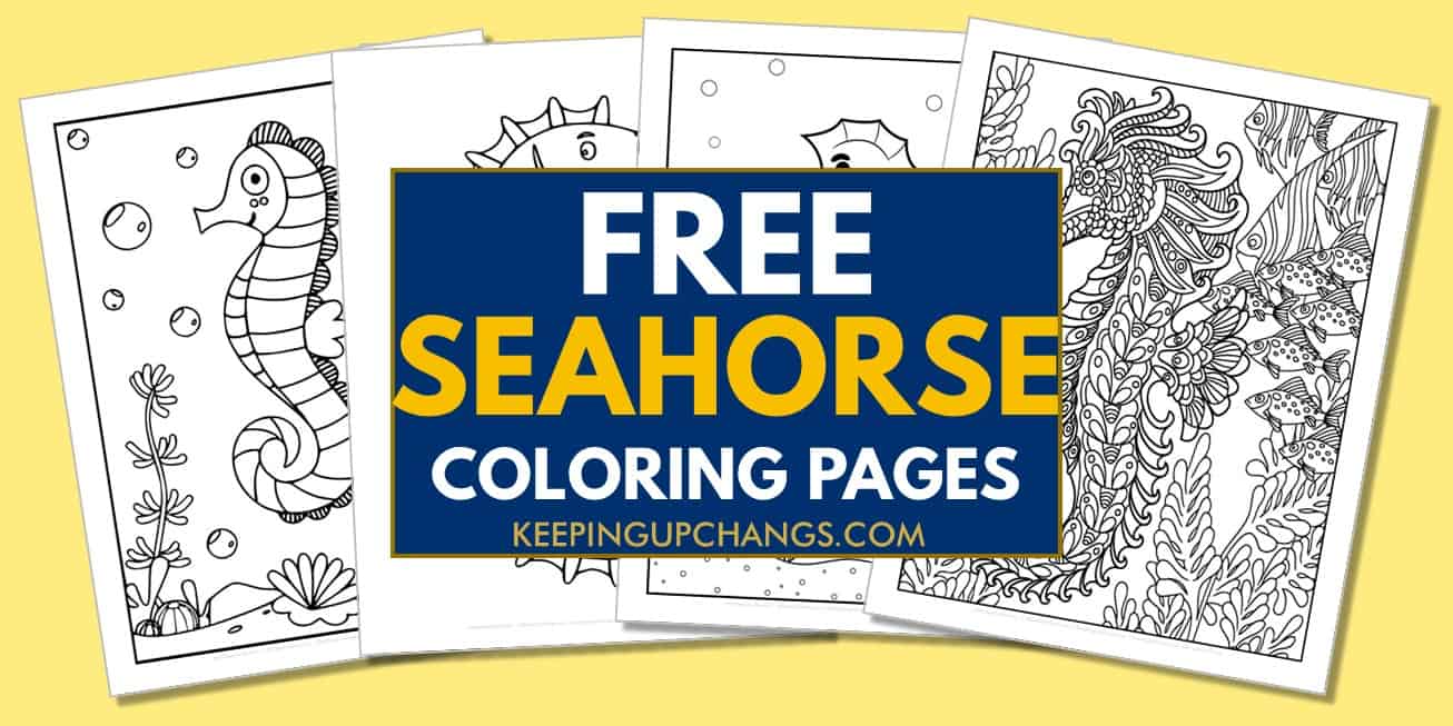 spread of seahorse coloring pages, sheets.