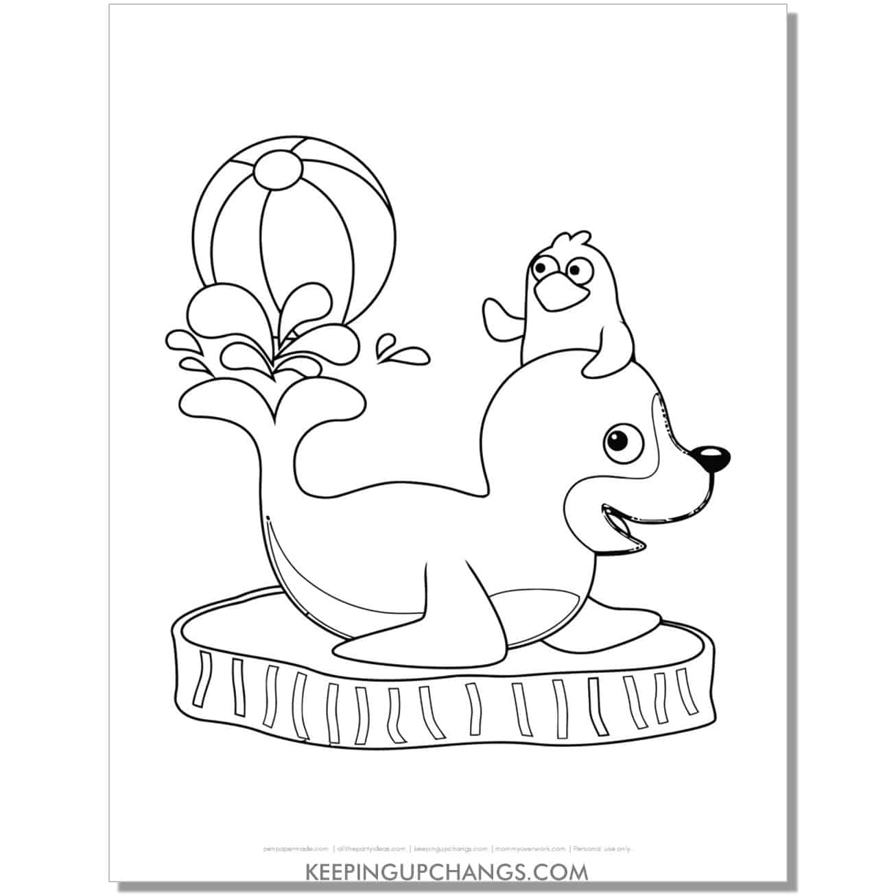 free penguin and seal coloring page.