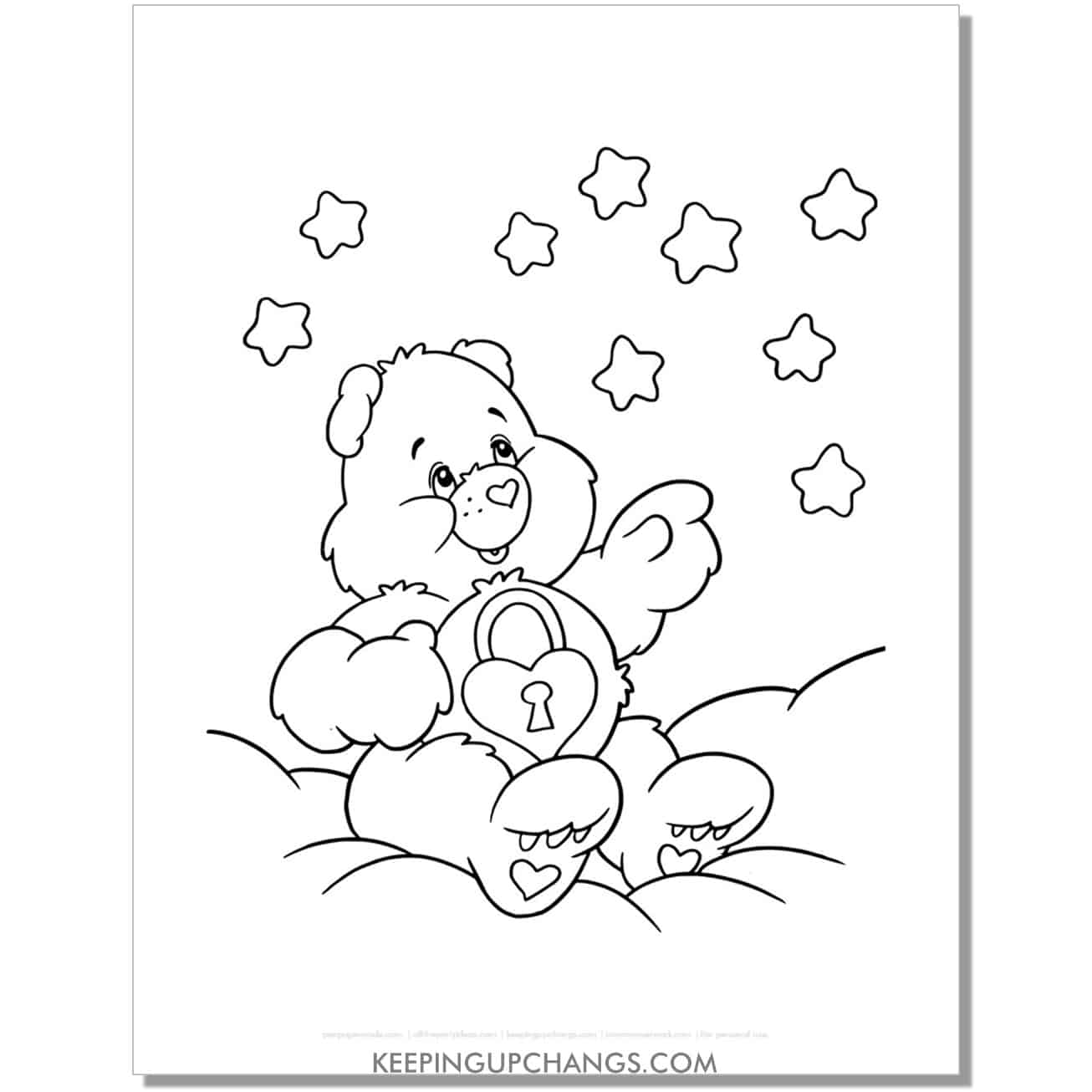 secret bear among stars care bear coloring page, sheet.