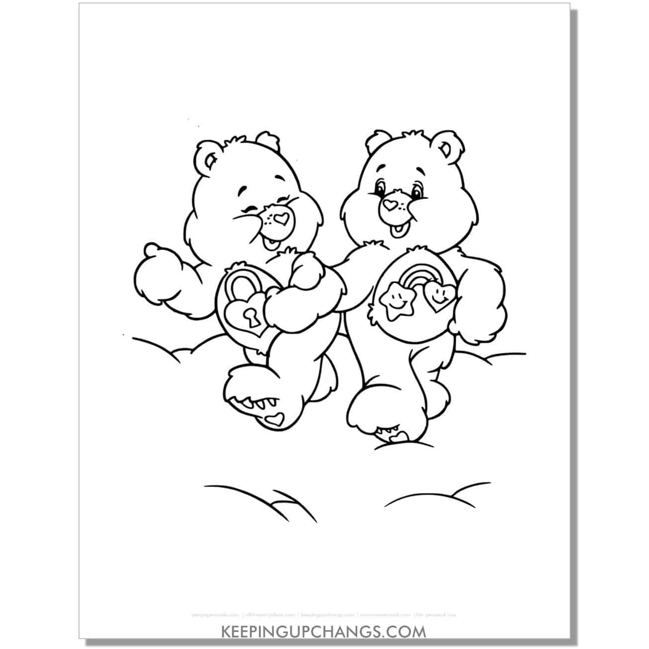 secret and best friend bear care bear coloring page, sheet.