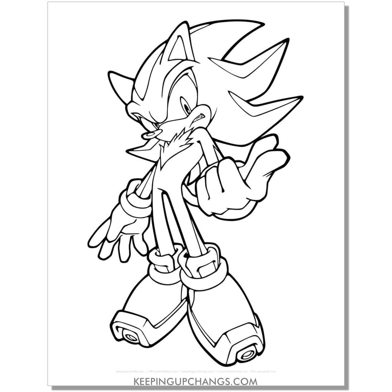 shadow sonic with fist facing upward and index finger pointing coloring page.