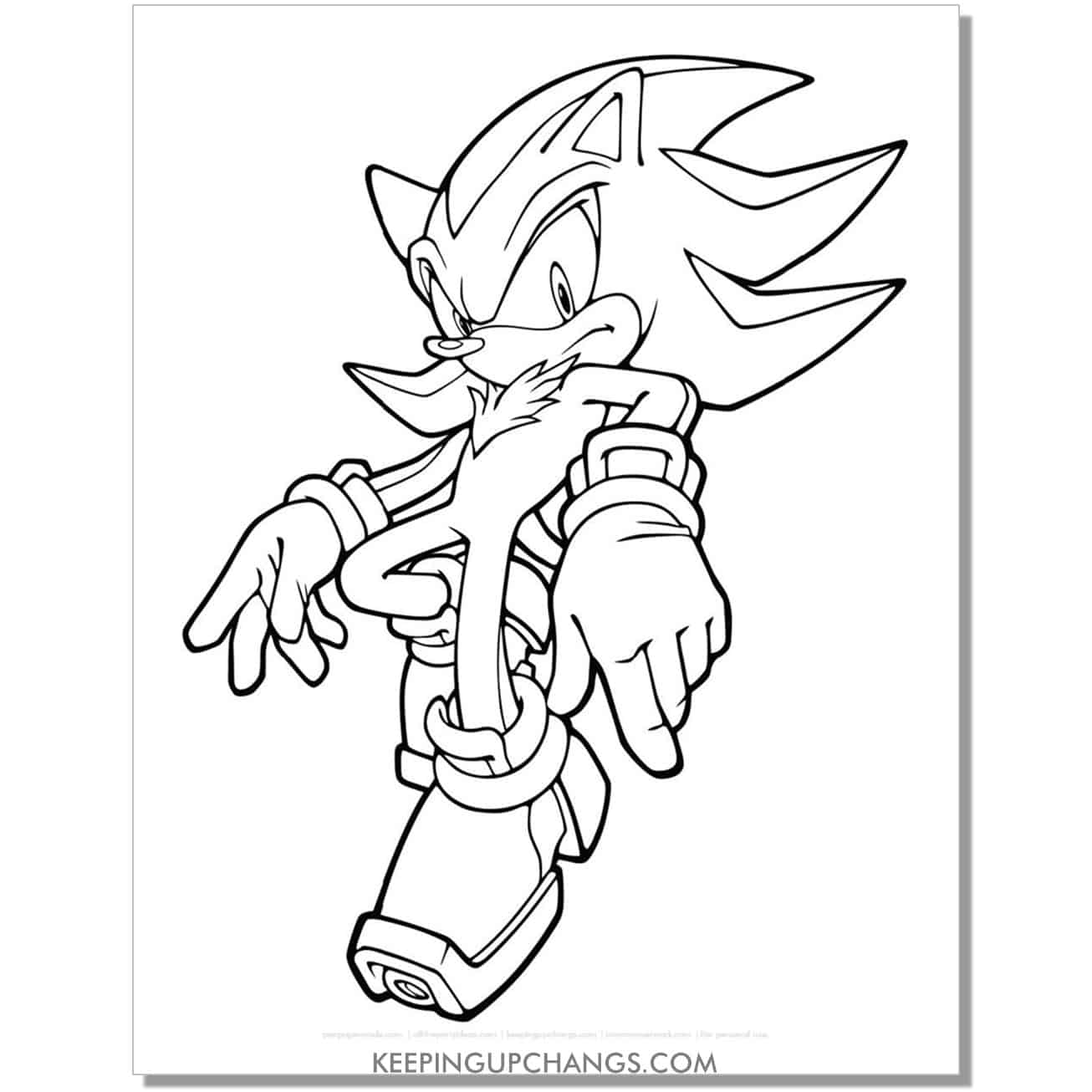 shadow sonic walking with upper body leaning back coloring page.