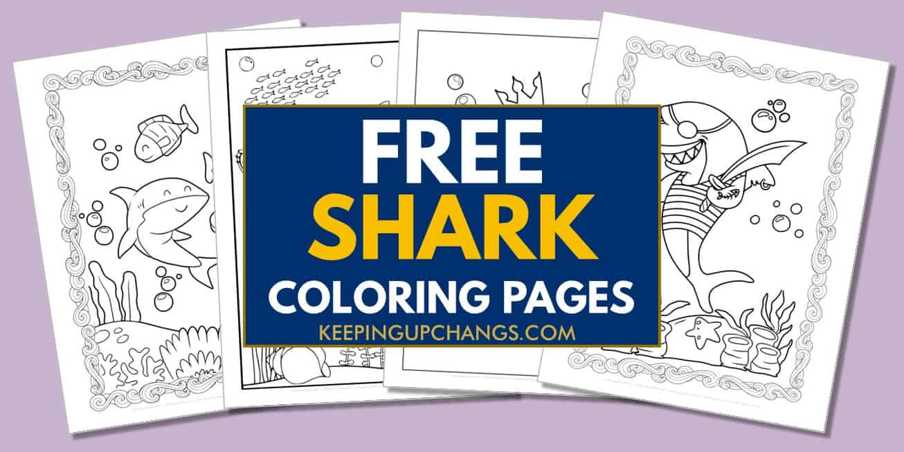 spread of shark coloring pages, sheets.