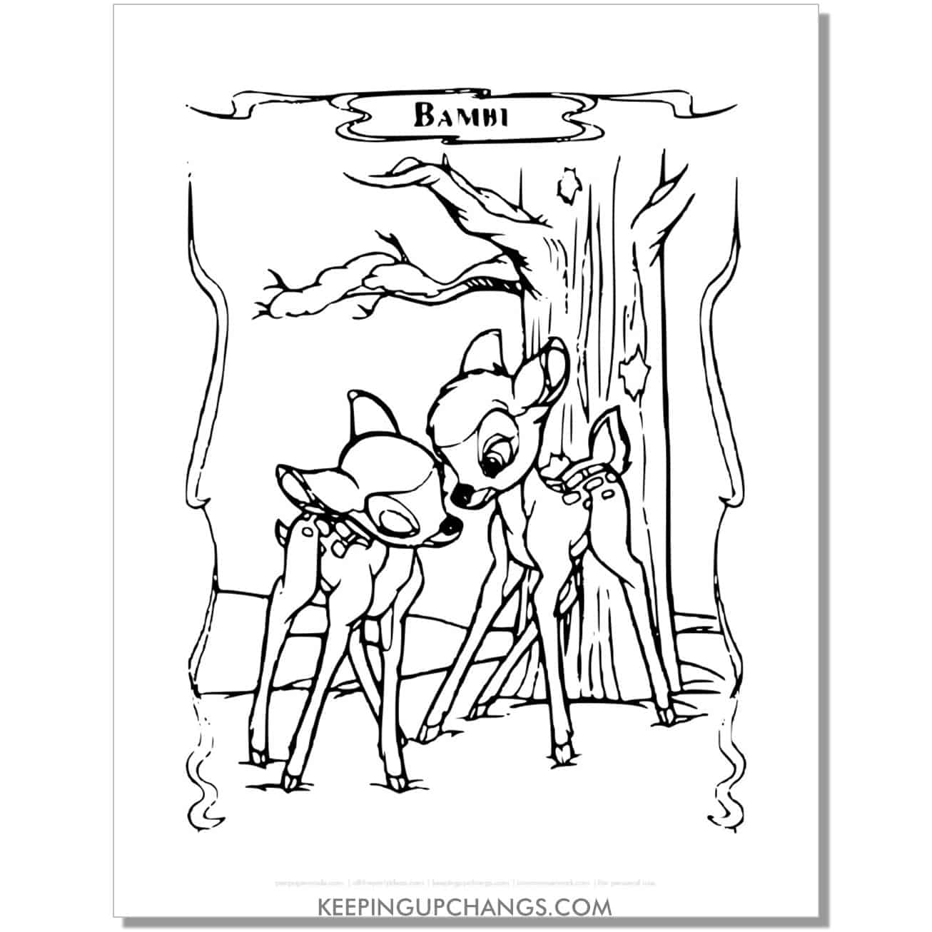 free faline and bambi coloring page, sheet.