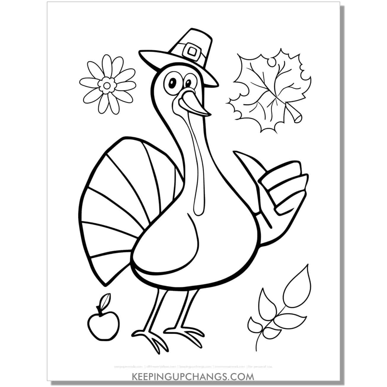 free pilgrim turkey coloring page for fall, thanksgiving.