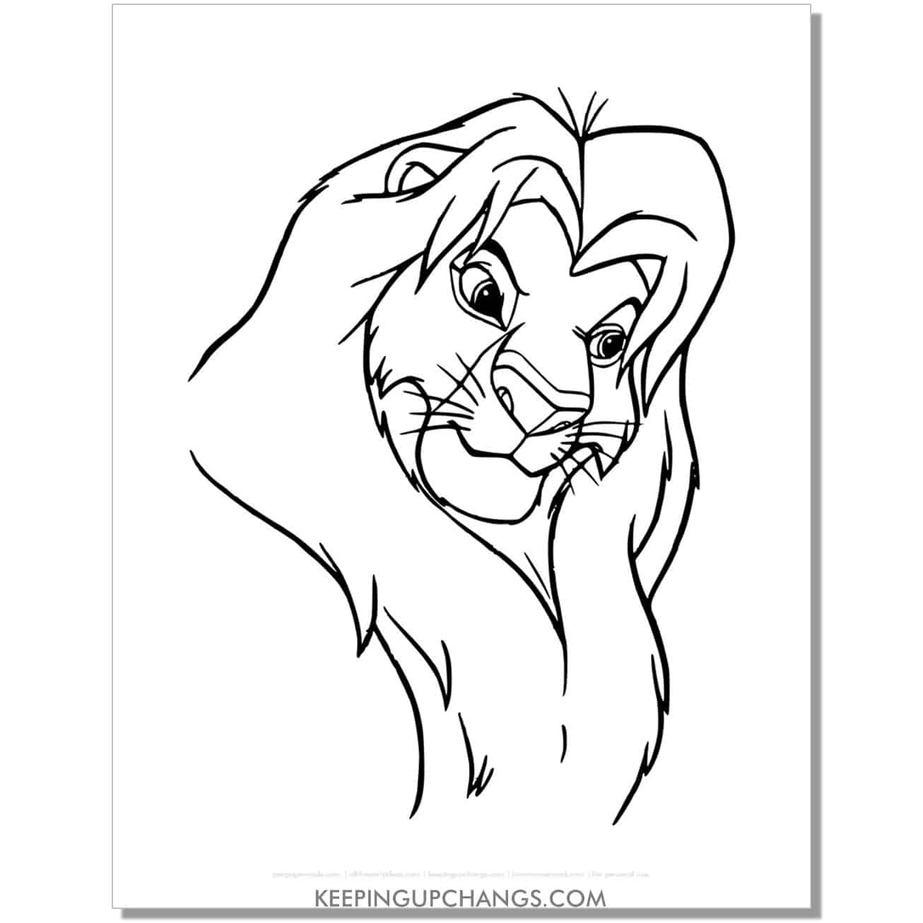 adult simba lion king coloring page, sheet.