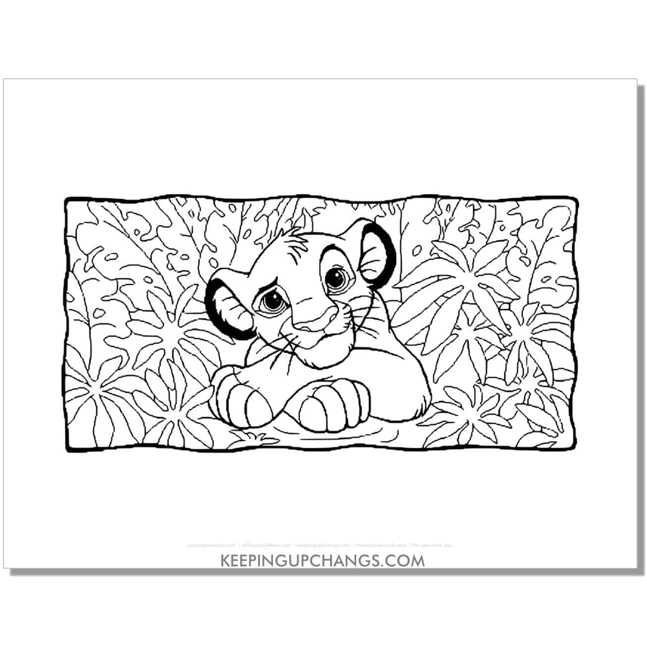 simba in the jungle lion king coloring page, sheet.