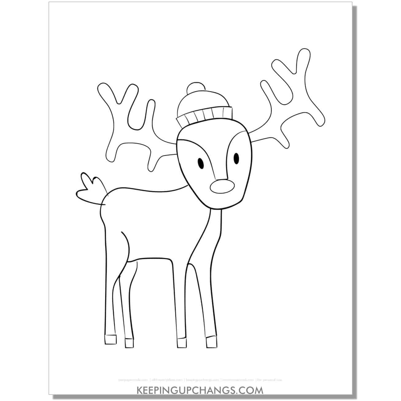 free simple reindeer coloring page for preschool, toddlers, kindergarten