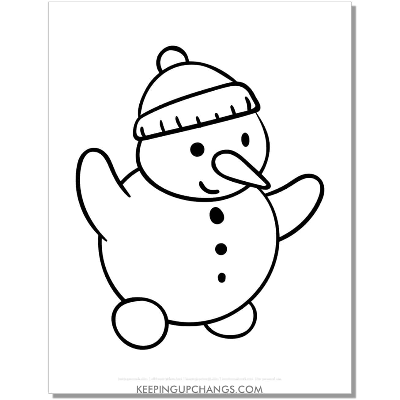 free snowman with arms, beanie coloring page.