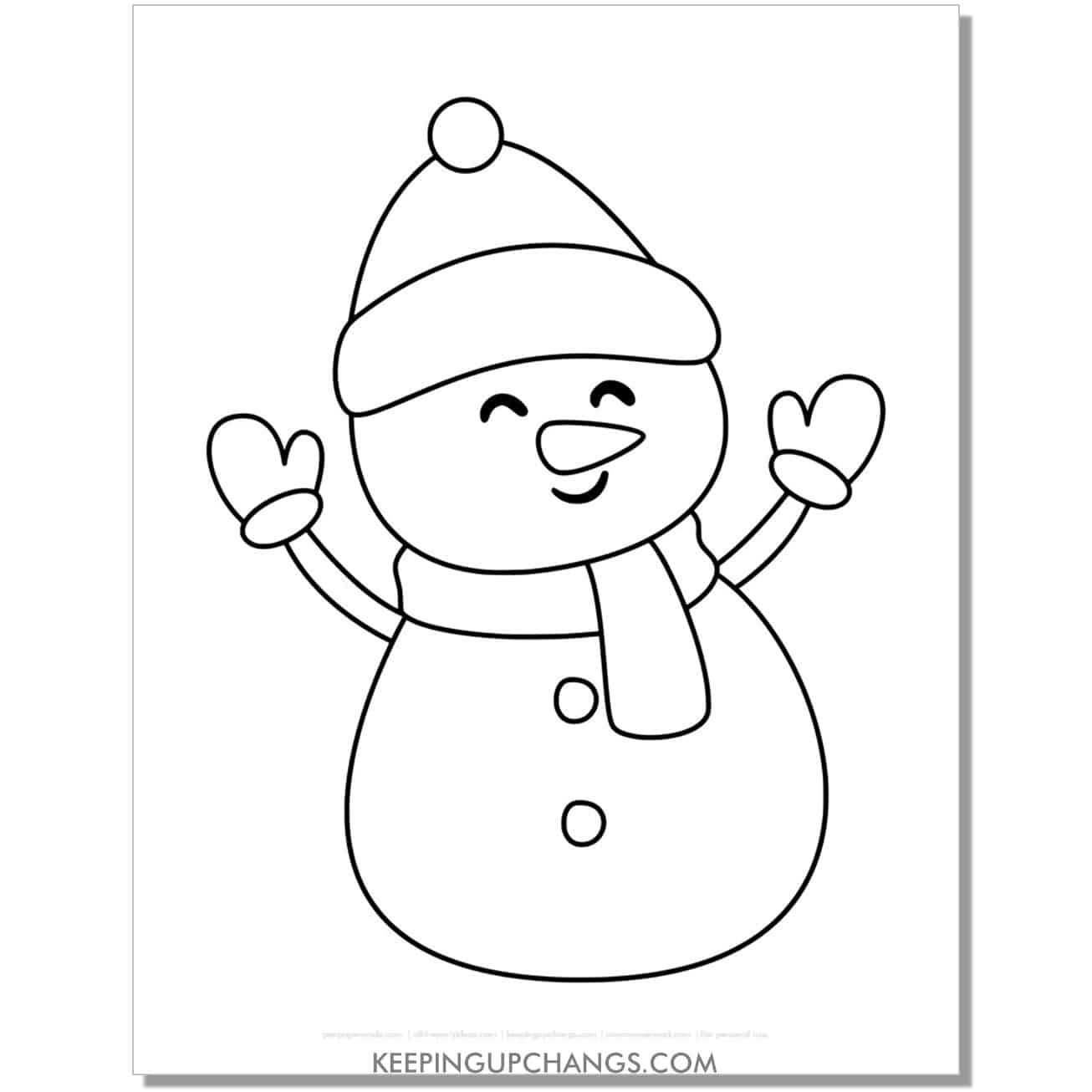free simple snowman with beanie coloring page.