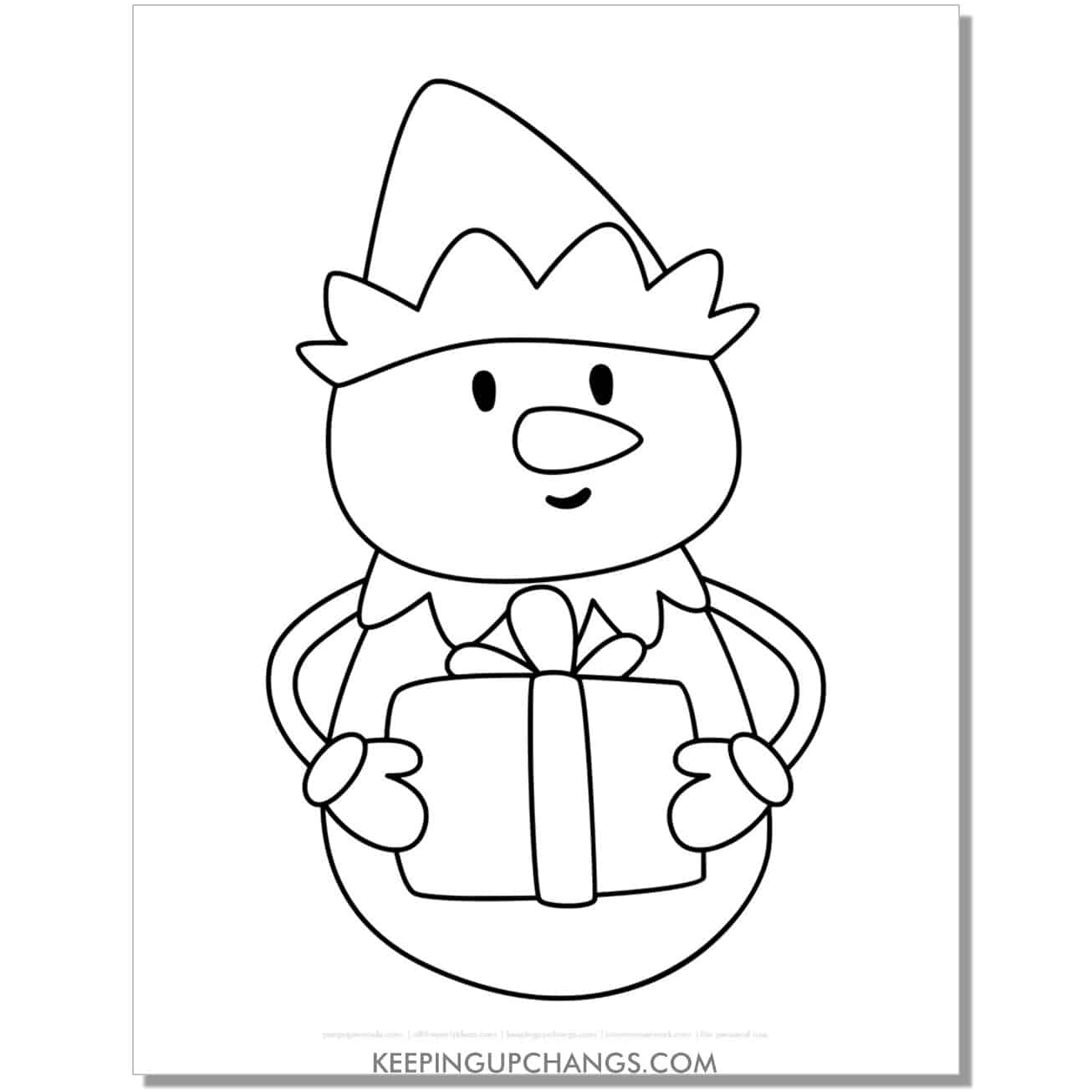 free simple snowman with elf hat coloring page.