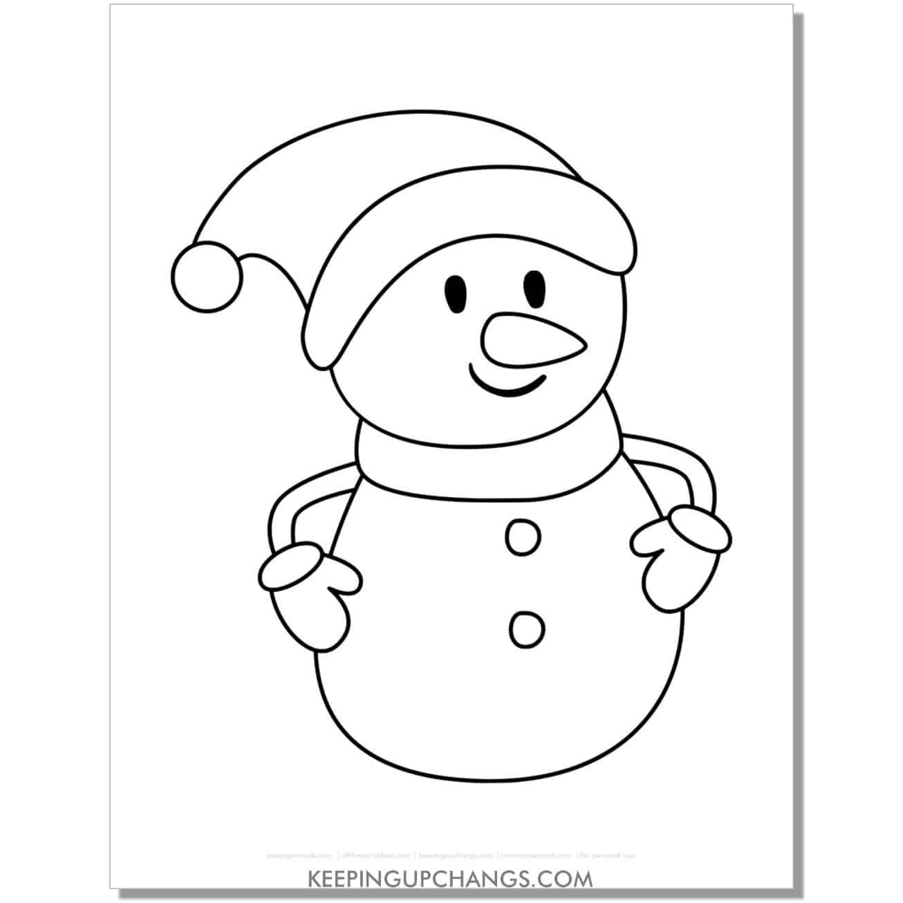 free simple snowman with mittens coloring page.