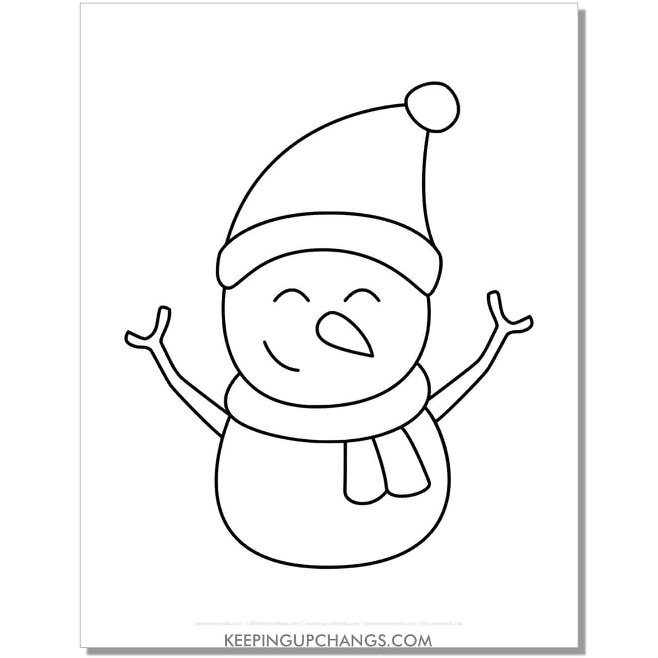 free simple snowman with santa hat coloring page.