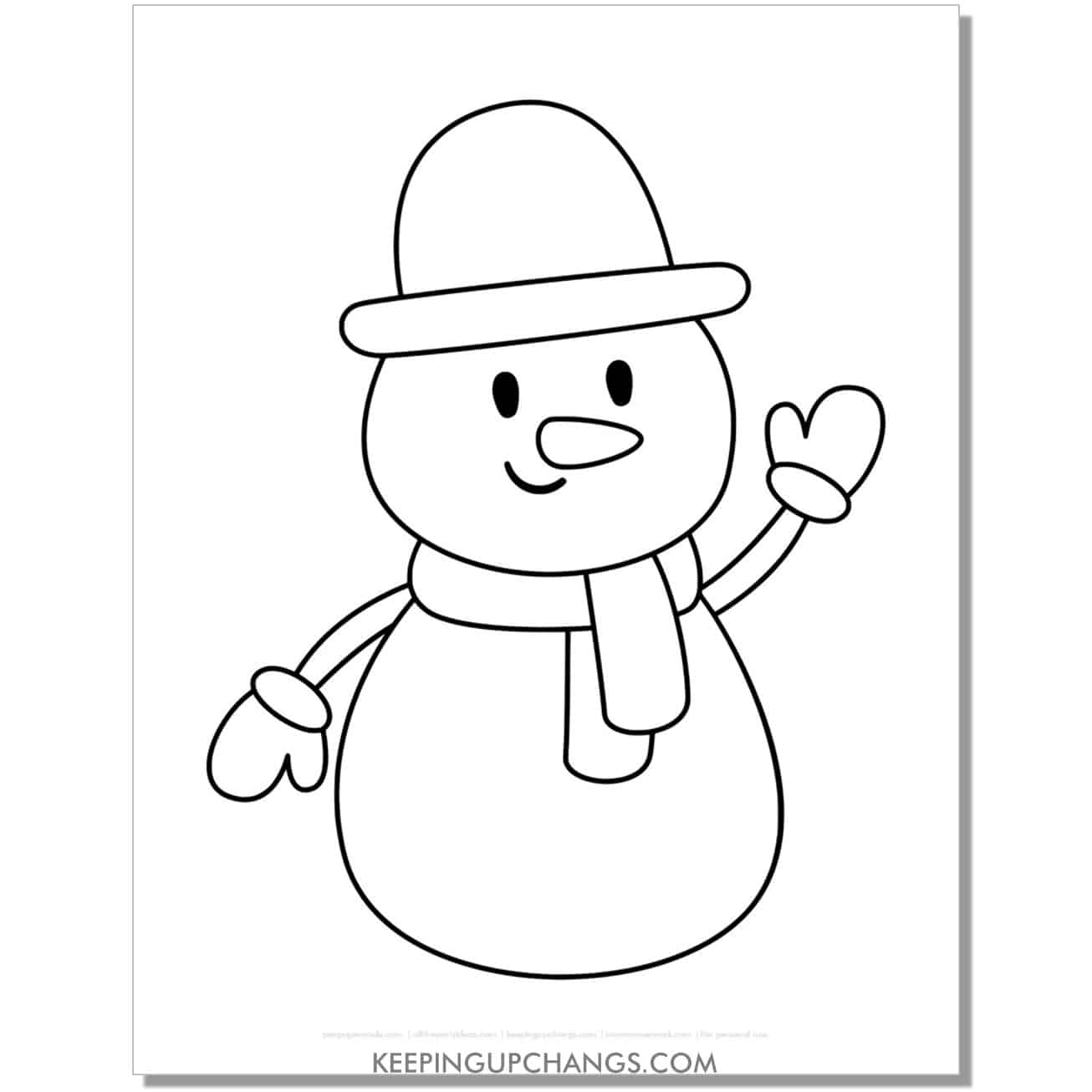 free simple snowman waving coloring page.