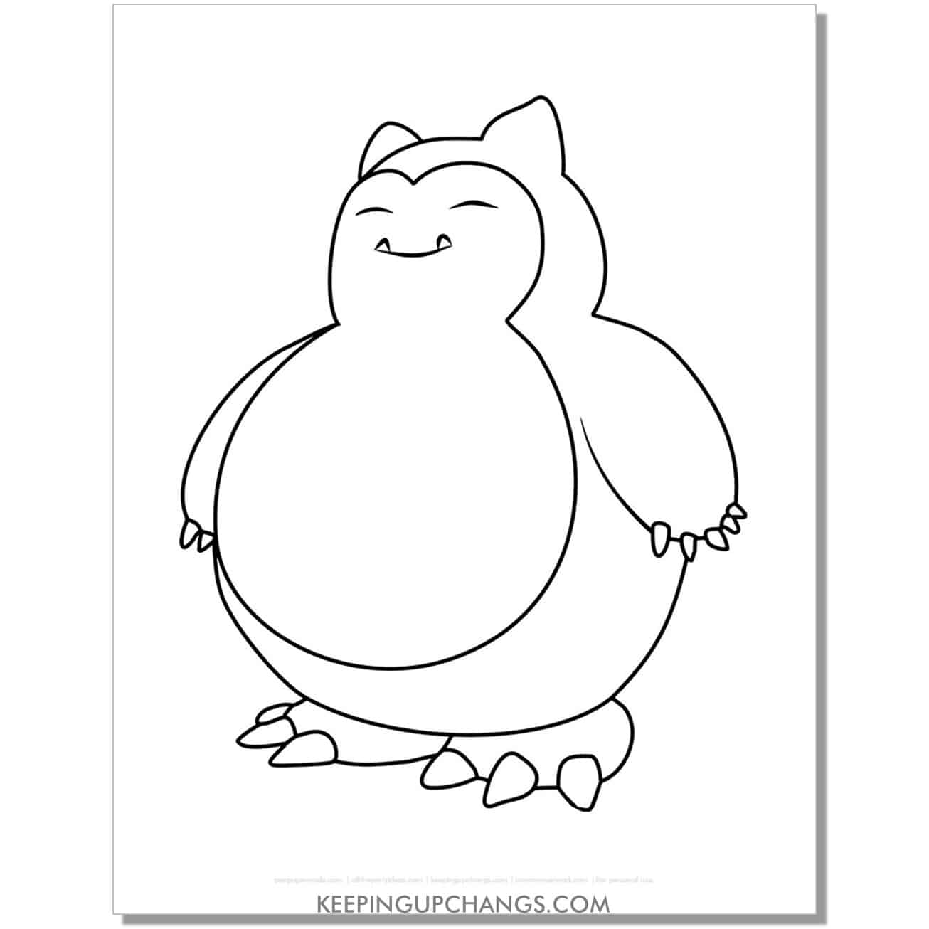 snorlax standing pokemon coloring page, sheet.