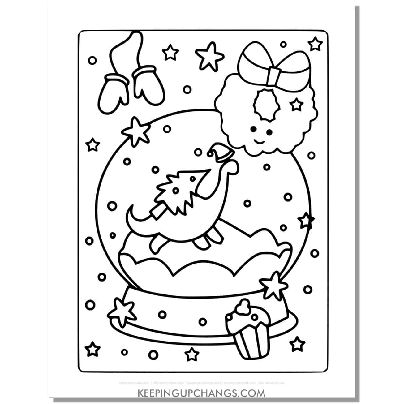 free full size snow globe christmas dinosaur coloring page.