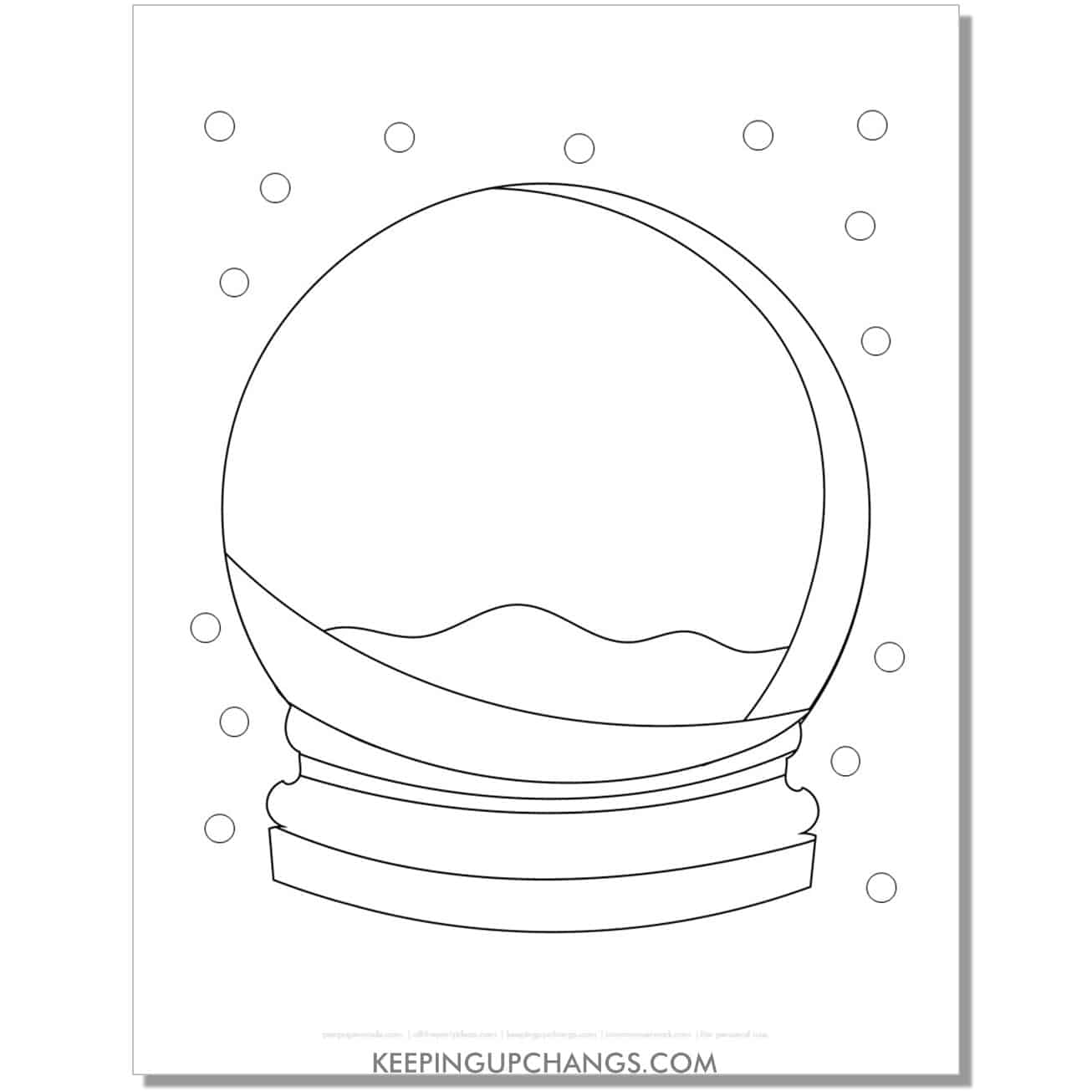 free snow globe blank template with falling snow coloring page.
