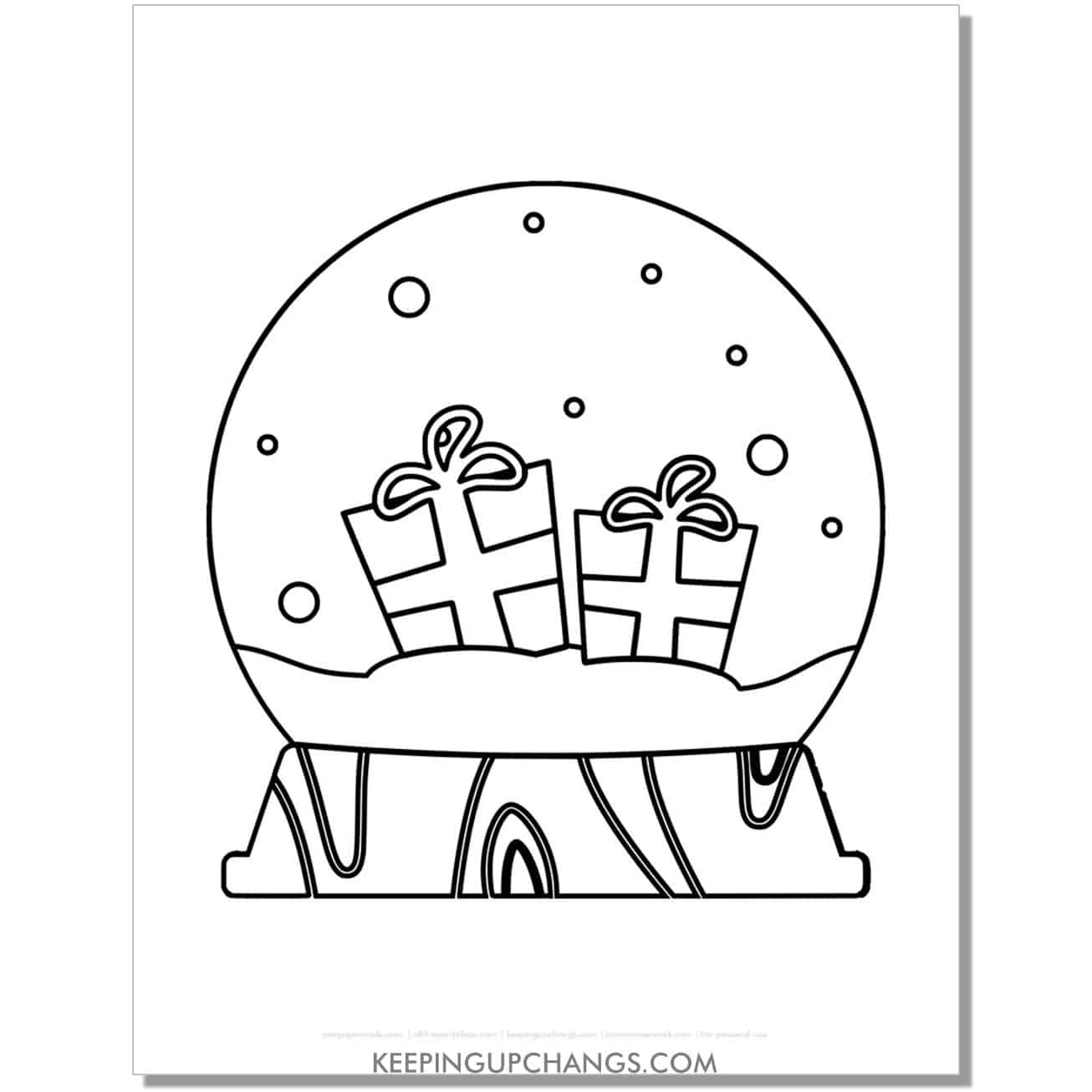 free preschool gifts, presents snow globe coloring page.