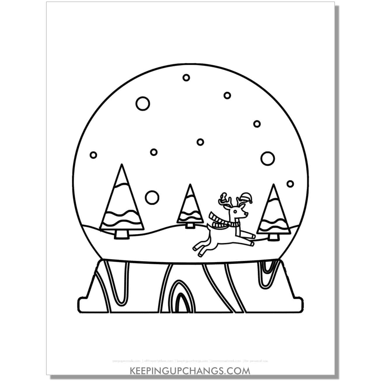 free preschool rudolph reindeer snow globe coloring page.