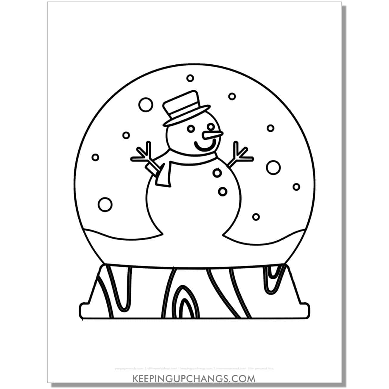 free preschool snowman snow globe coloring page.