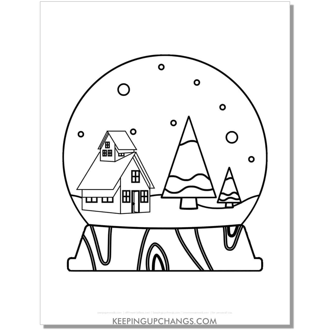 free preschool winter wonderland house snow globe coloring page.