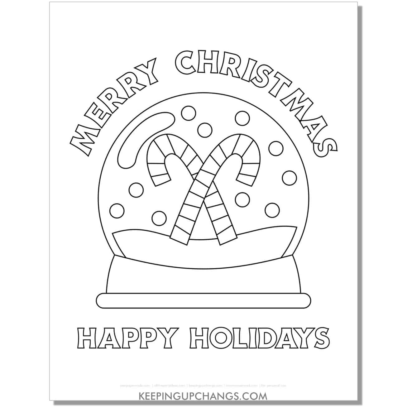 free toddler candy cane snow globe coloring page.