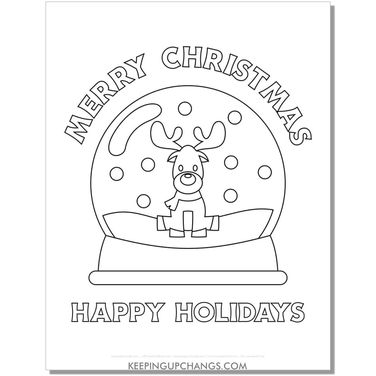 free toddler rudolph reindeer snow globe coloring page.