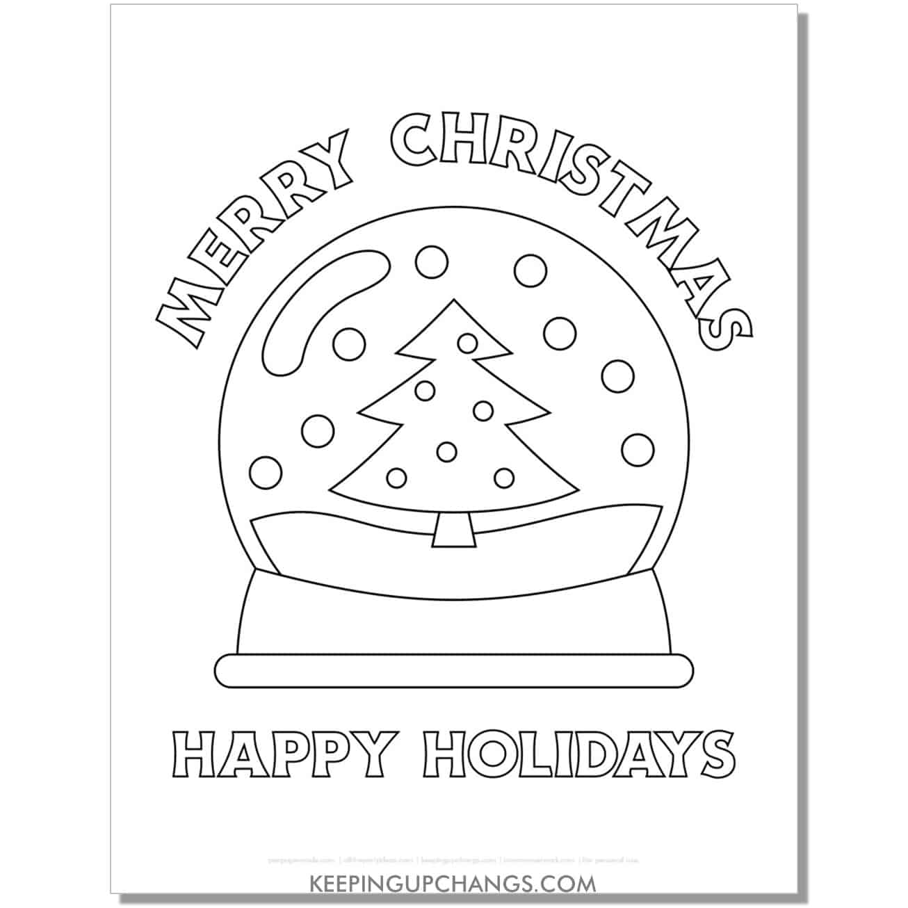 free toddler christmas tree with ornaments snow globe coloring page.