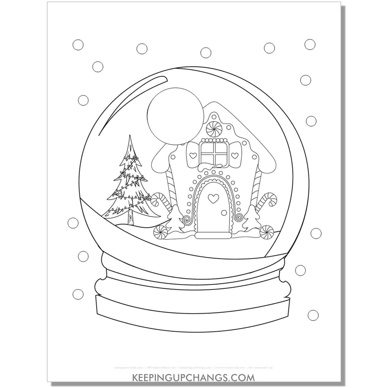 free cute gingerbread house snow globe coloring page.