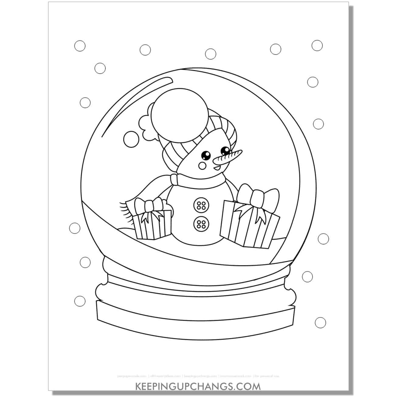 free cute snowman snow globe coloring page.