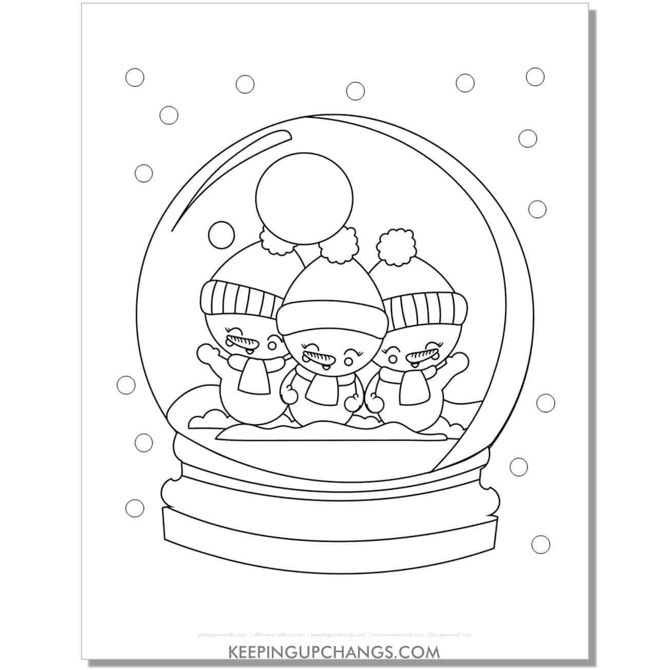 free cute singing snowman babies snow globe coloring page.