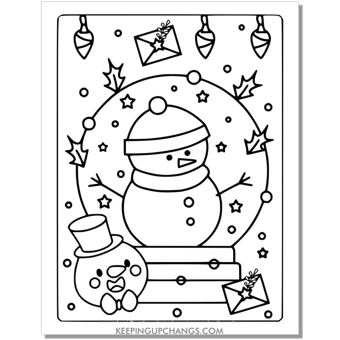 free snow globe snowman cute preschool coloring page.