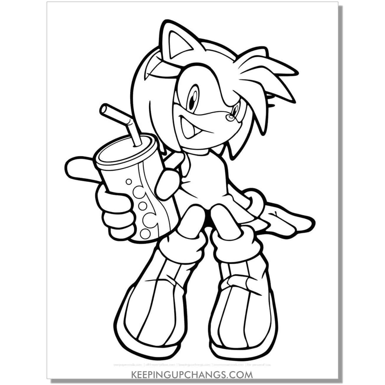 amy rose with drink in hand sonic coloring page.