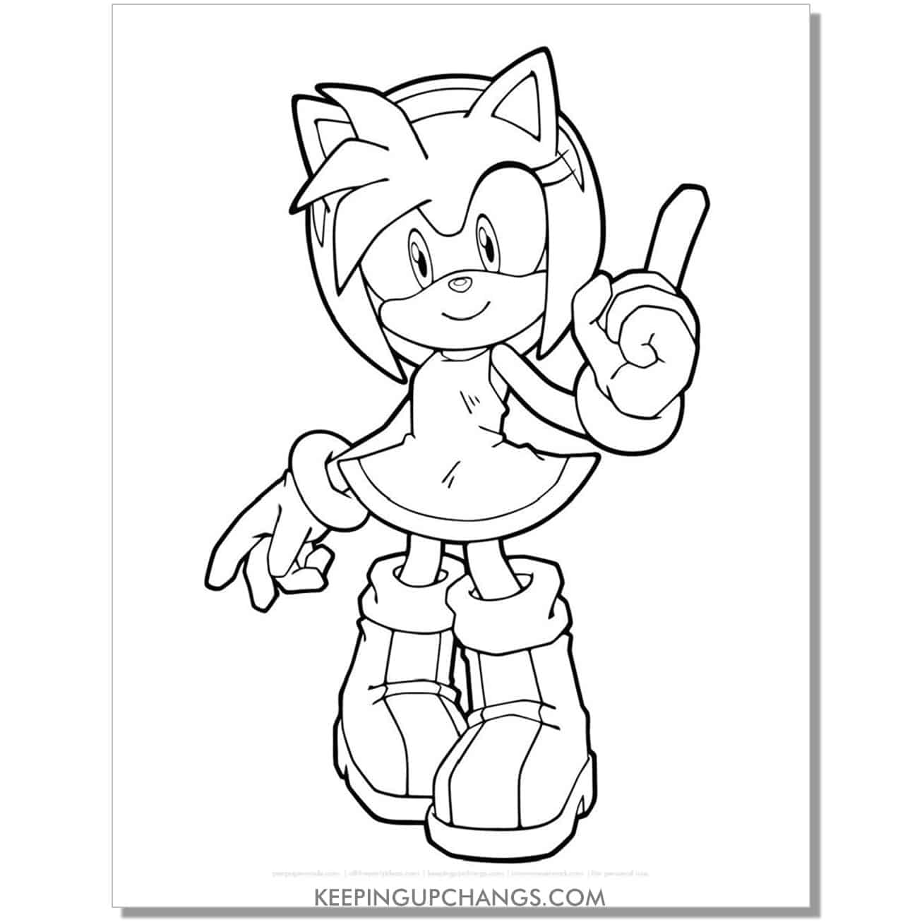 amy rose with finger pointing up sonic coloring page.