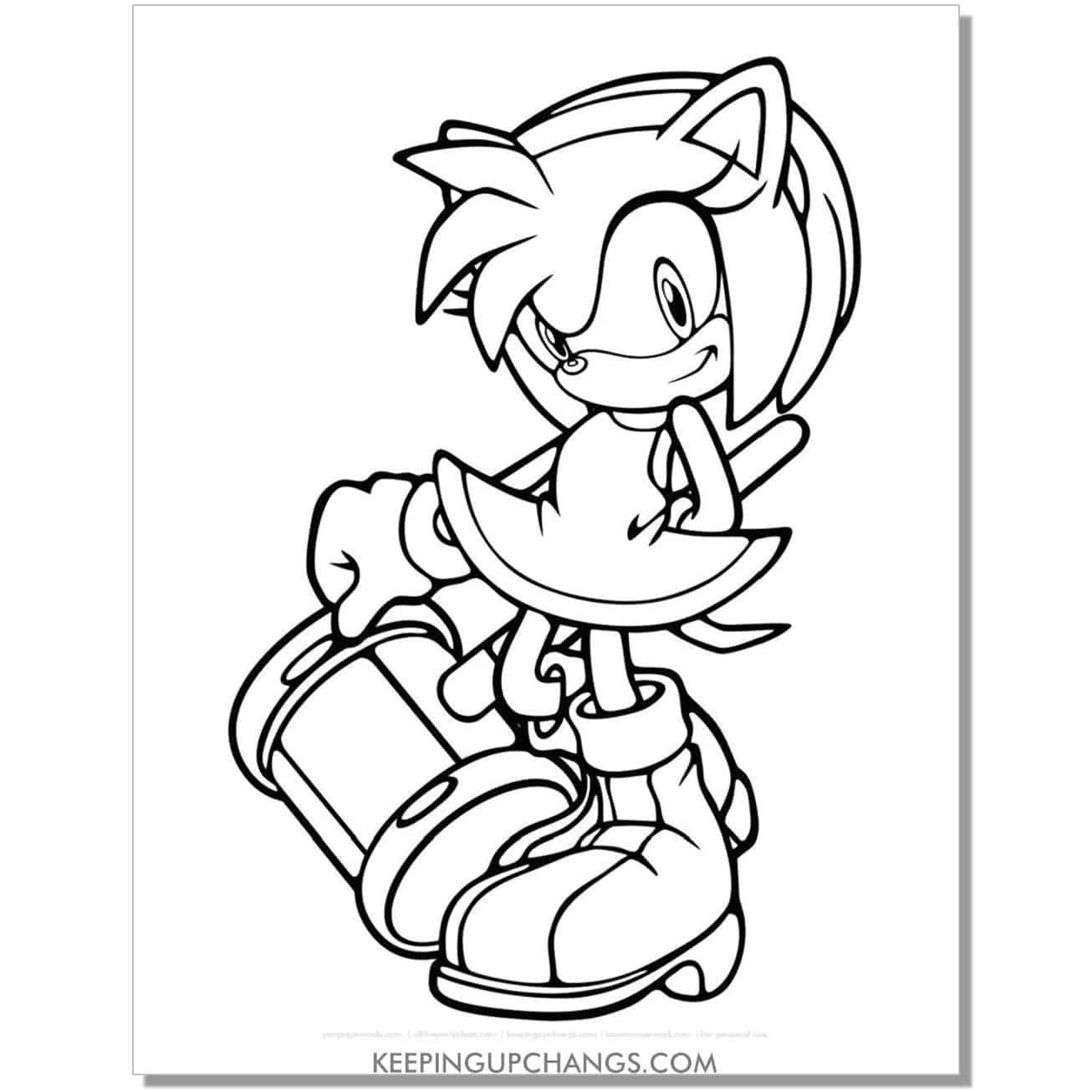 amy rose with hammer at side sonic coloring page.