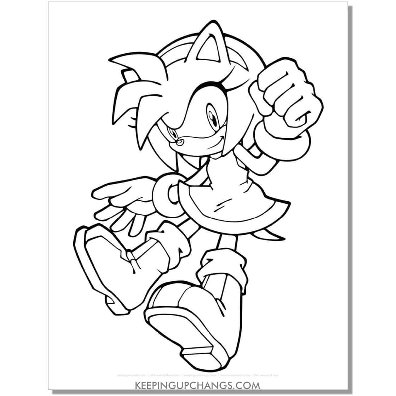 amy rose sitting sonic coloring page.