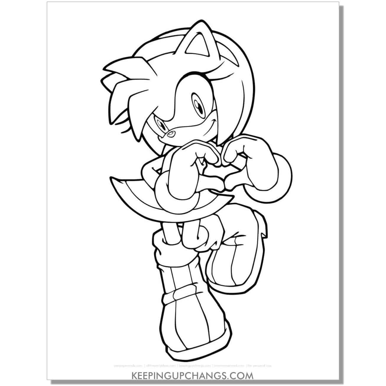 amy rose making heart with hands sonic coloring page.