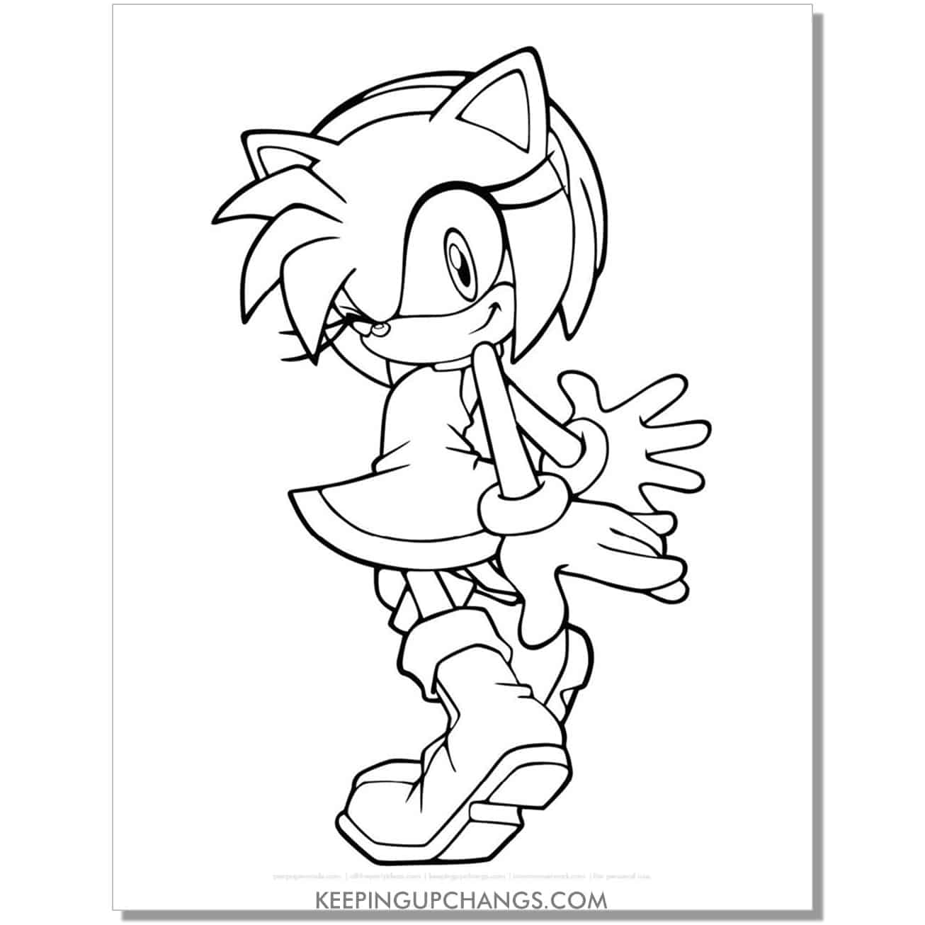 amy rose with palms to side sonic coloring page.