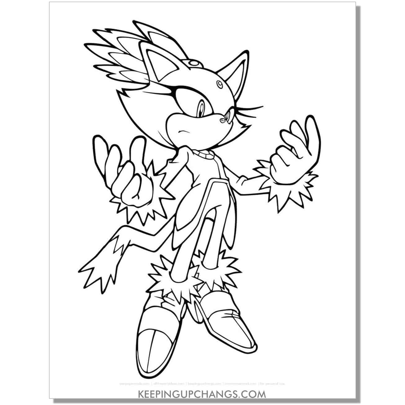 blaze cat opening fists into palms sonic coloring page.