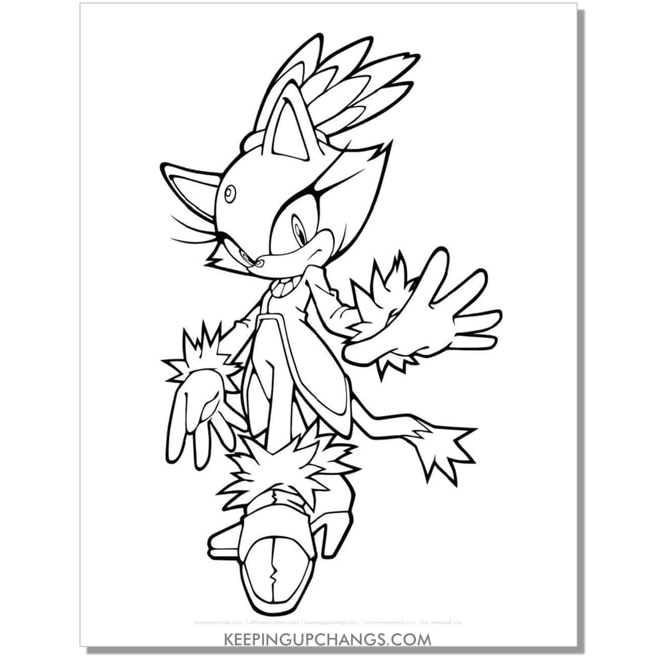 blaze cat with palm to side sonic coloring page.