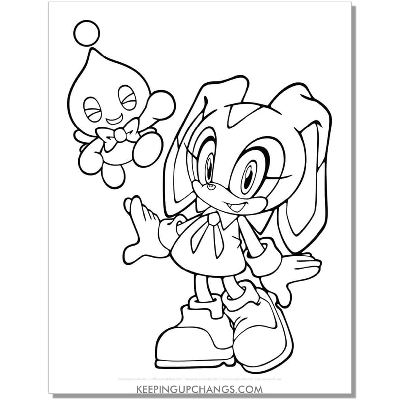 cream rabbit and cheese posing sonic coloring page.