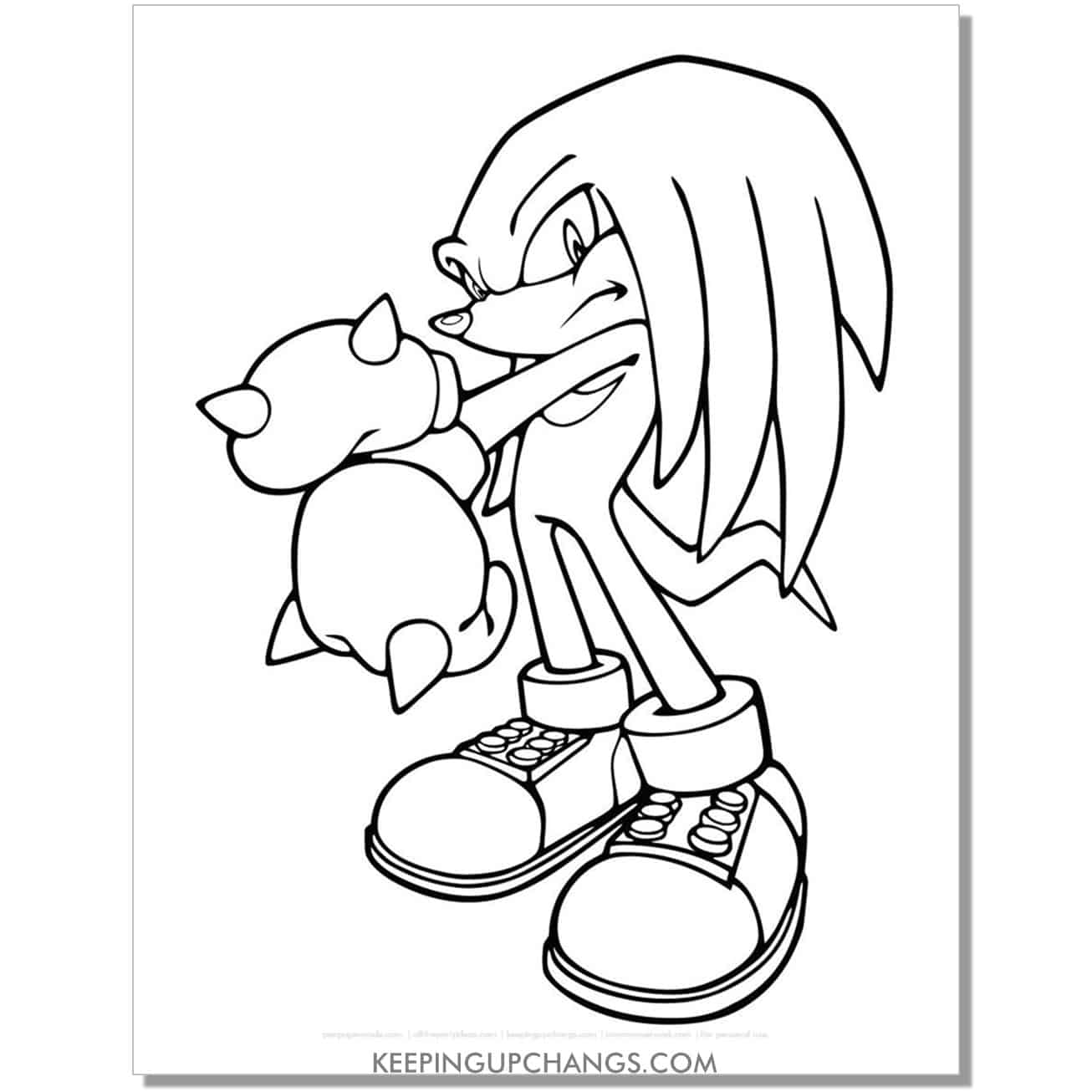 knuckles with fists crossed in front sonic coloring page.