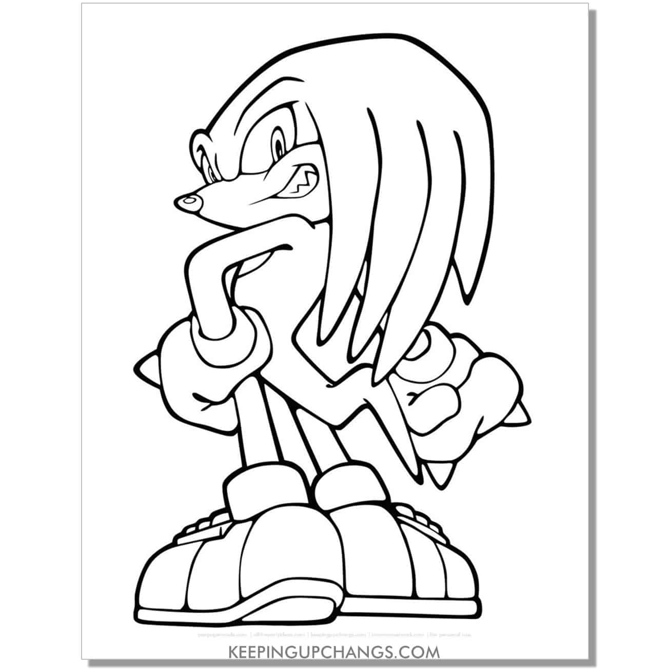 knuckles looking back with smile sonic coloring page.