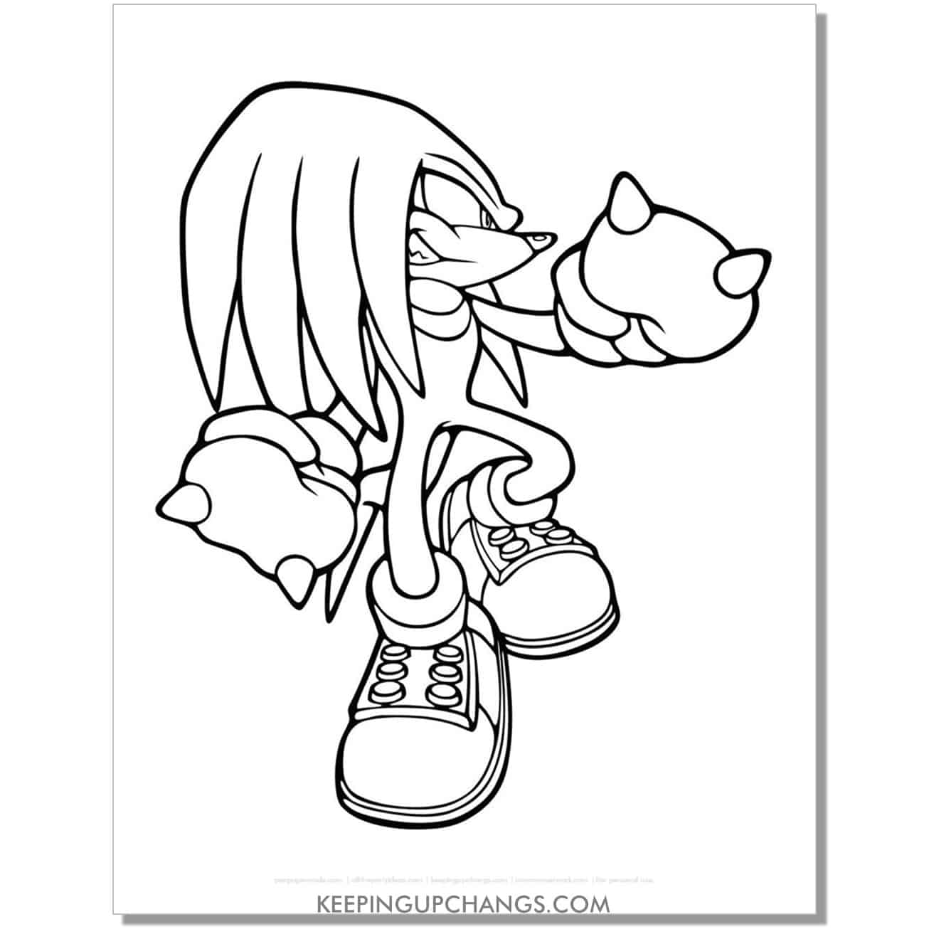 knuckles looking to side sonic coloring page.