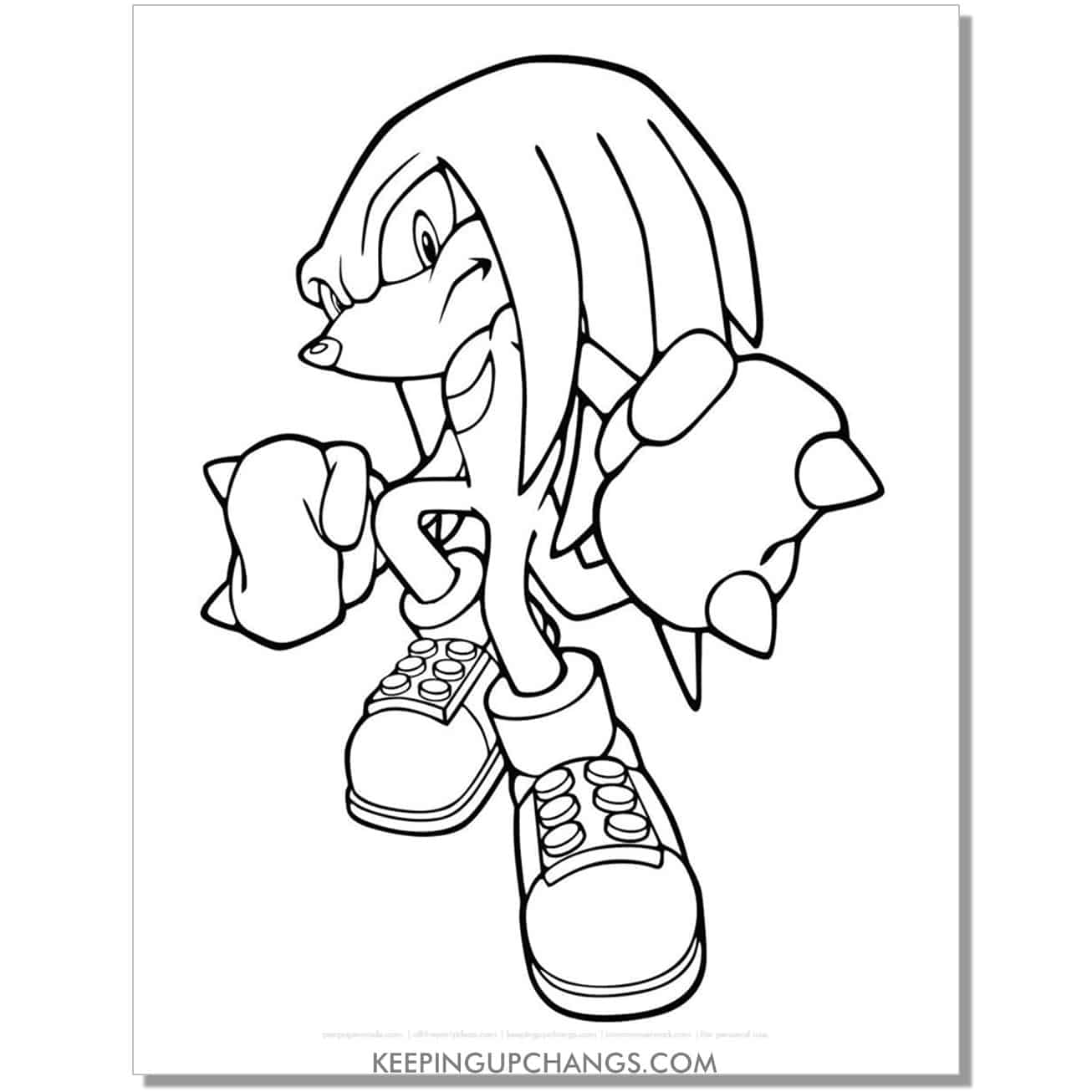 knuckles with leg up sonic coloring page.