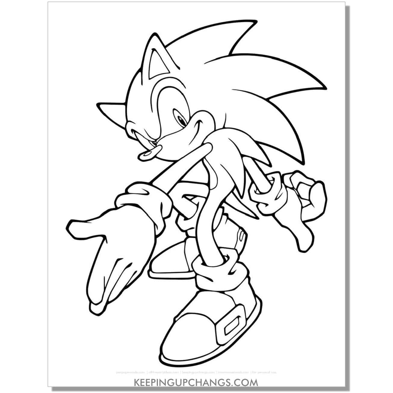 sonic with arms out at 45 degrees coloring page.
